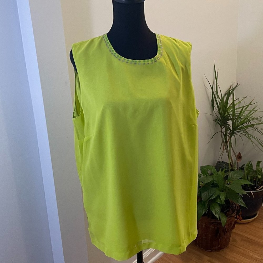 Liz & Me Chartreuse Lined Sleeveless Top, Size 1X